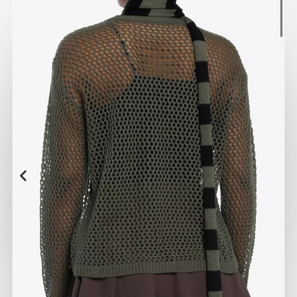 Social Collision Hot Topic Skull Girls Knit Olive Skull Mesh Sweater - Picture 2 of 5